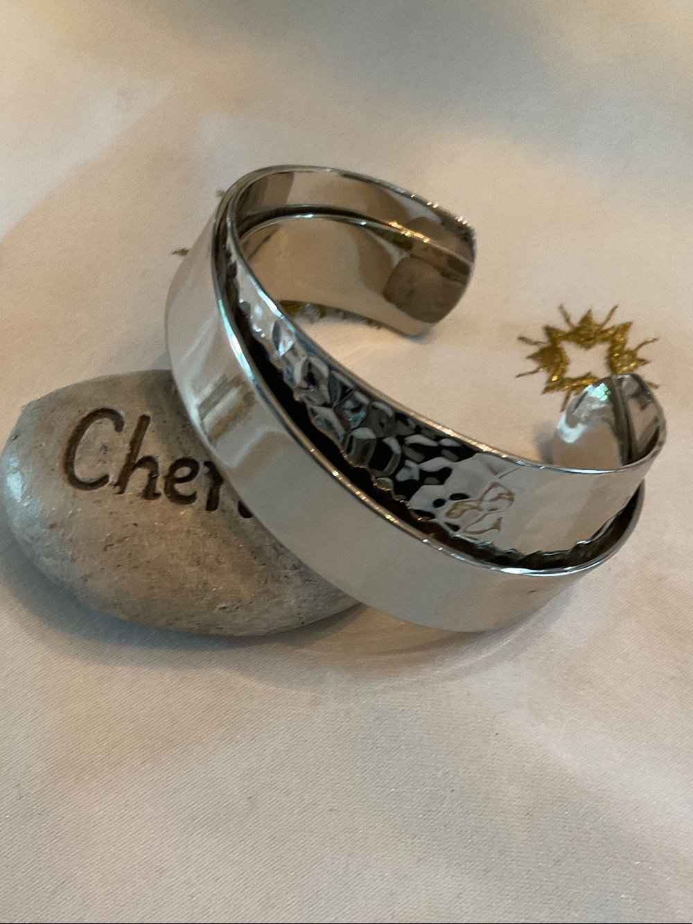 Stella & Dot Silver Cuff Bracelet with Textured Inlay